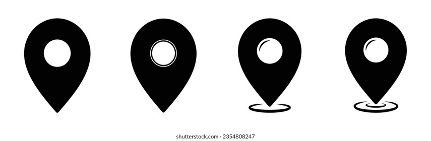 GPS location icon set in black color. Location pin icon. Map pin place marker. Location icon. Map marker pointer icon set. GPS location symbol collection on palm. Flat style.