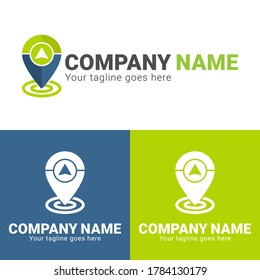 gps location logo design template isolated on white background. gps in pin logo design. Pin logo with gps icon design template. Editable color. EPS file. Logo design template for business and other