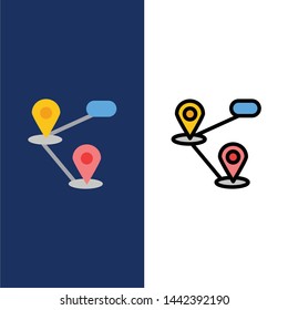 Gps, Location, Map  Icons. Flat and Line Filled Icon Set Vector Blue Background