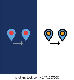 Gps, Location, Map  Icons. Flat and Line Filled Icon Set Vector Blue Background. Vector Icon Template background