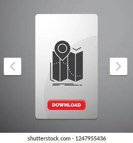 gps, location, map, navigation, route Glyph Icon in Carousal Pagination Slider Design & Red Download Button