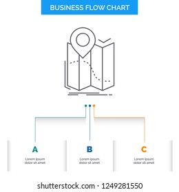 gps, location, map, navigation, route Business Flow Chart Design with 3 Steps. Line Icon For Presentation Background Template Place for text