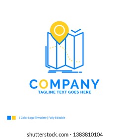 gps, location, map, navigation, route Blue Yellow Business Logo template. Creative Design Template Place for Tagline.