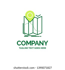 gps, location, map, navigation, route Flat Business Logo template. Creative Green Brand Name Design.