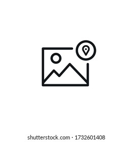 GPS location picture icon. Editable line icon. Photo symbol of a landscape and a gps symbol - vector
