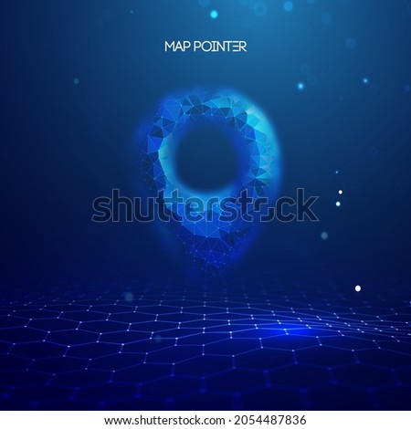 Gps location pin. Geolocation map mark, point location. Futuristic technology Gps in 3d style on blue background. 3d vector illustration. Blue abstract futuristic business vector travel concept.