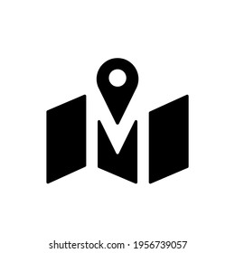 GPS location or pointer map solid black icon. Navigation pin mark. Trendy flat style isolated symbol, sign for: illustration, outline, logo, mobile, app, emblem, design, web, ui, ux. Vector EPS 10