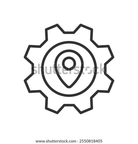 GPS location setting, icon in line design. GPS, location, setting, map, navigation, coordinates, position on white background vector. GPS location setting editable stroke icon