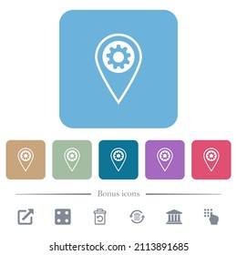 La ubicación del GPS establece iconos planos blancos en los fondos cuadrados redondeados de color. 6 iconos de bonificación incluidos