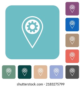 GPS location settings white flat icons on color rounded square backgrounds