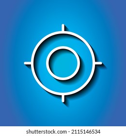 GPS, location simple icon. Flat desing. White icon with shadow on blue background.ai