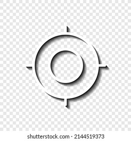 GPS, location simple icon. Flat desing. White with shadow on transparent grid.ai