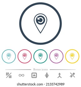 GPS location undo flat color icons in round outlines. 6 bonus icons included.