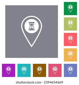 GPS location wait flat icons on simple color square backgrounds