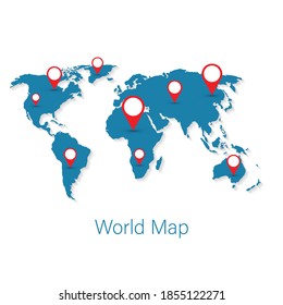 GPS location with world map. location pin on simple earth. vector illustration in flat style modern design. isolated on white background.
