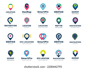 Gps logo. Pin stylized drops navigation map markers recent vector templates isolated