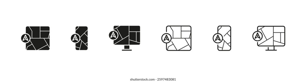 GPS Map App Icon Vector Flat and Outline Set