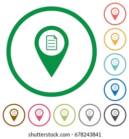 GPS map location details flat color icons in round outlines on white background