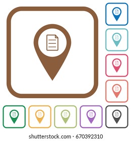 GPS map location details simple icons in color rounded square frames on white background