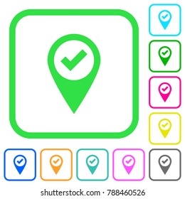 GPS map location ok vivid colored flat icons in curved borders on white background