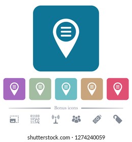 GPS map location options white flat icons on color rounded square backgrounds. 6 bonus icons included
