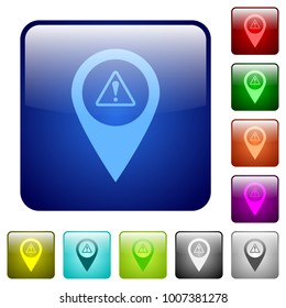 GPS map location warning icons in rounded square color glossy button set