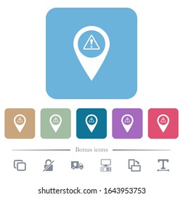 Indicación de ubicación del mapa GPS iconos planos blancos en fondos cuadrados redondeados de color. 6 iconos de bonificación incluidos