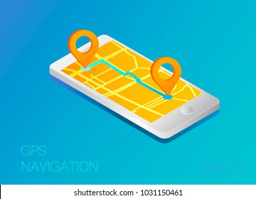 GPS map navigation app on smartphone screen. Vector illustration.