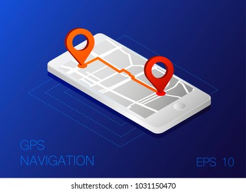 GPS map navigation app on smartphone screen. Vector illustration.