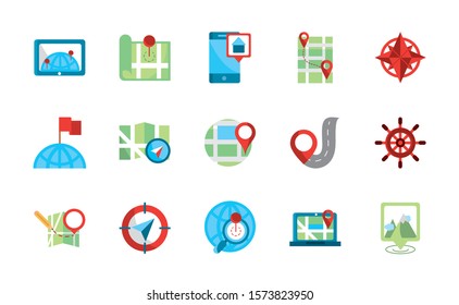 gps map and navigation icons collection vector illustration