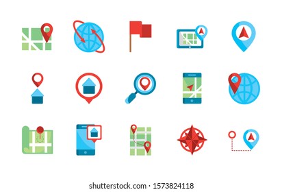 gps map and navigation icons collection vector illustration