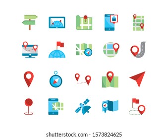 gps map and navigation icons collection vector illustration