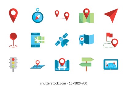 gps map and navigation icons collection vector illustration