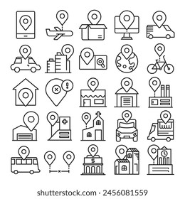conjunto de iconos de la línea de navegación gps y mapas