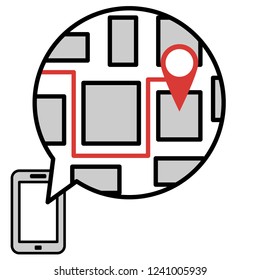 GPS map navigation on smartphone to get direction to destination address in the city streets, travel and technology.