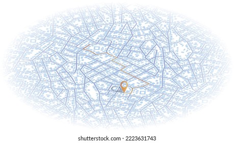 Gps map navigation to own house. View from above the map buildings. Detailed view of city. Decorative graphic tourist map City top view. Abstract background. Flat style, Vector, illustration isolated.
