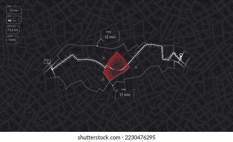 Gps map navigation to own house. View from above the map buildings. Detailed view of city. Decorative graphic tourist map City top view. Abstract background. Flat style, Vector, illustration isolated.