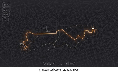 Gps map navigation to own house. View from above the map buildings. Detailed view of city. Decorative graphic tourist map City top view. Abstract background. Flat style, Vector, illustration isolated.