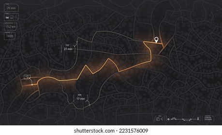 Gps map navigation to own house. View from above the map buildings. Detailed view of city. Decorative graphic tourist map City top view. Abstract background. Flat style, Vector, illustration isolated.