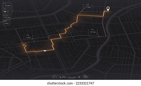 Gps map navigation to own house. View from above the map buildings. Detailed view of city. Tracking car location. City top view. Abstract background. Flat style, Vector, illustration isolated.