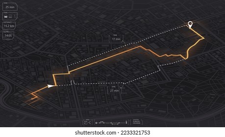 Gps map navigation to own house. View from above the map buildings. Detailed view of city. Tracking car location. City top view. Abstract background. Flat style, Vector, illustration isolated.