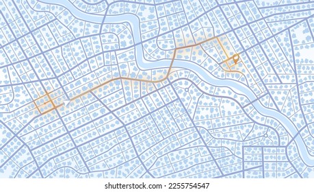 Gps map navigation to own house. City top view. View from above the map buildings. Detailed view of city. Decorative graphic tourist map. Abstract transportation background. Vector, illustration.
