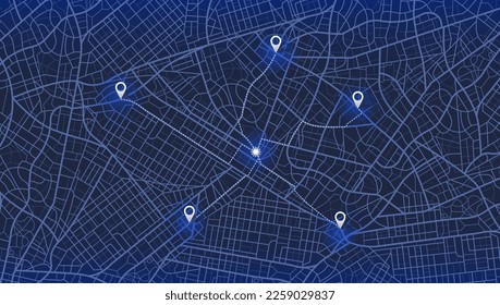 Gps map navigation to own house. City top view. View from above the map buildings. Detailed view of city. Decorative graphic tourist map. Abstract transportation background. Vector, illustration.