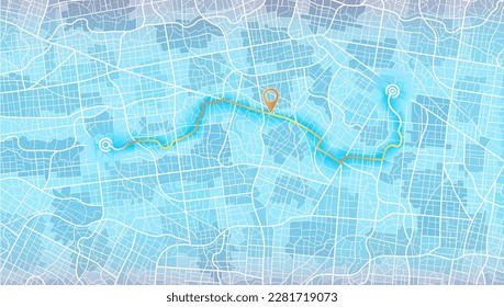 Gps map navigation to own house. City top view. View from above the map buildings. Detailed view of city. Decorative graphic tourist map. Abstract transportation background. Vector, illustration.
