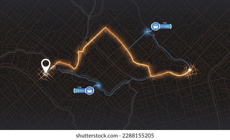 Gps mapea la navegación a casa propia. Recoge un taxi. Vista detallada de la ciudad. Distribución de la ubicación del pasajero para el conductor. Vista superior de la ciudad. Navegación en línea. Estilo plano, vector, ilustración aislada.