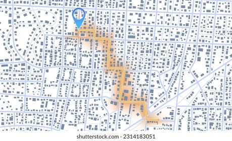 Gps map navigation to own house. City top view. View from above the map buildings. Detailed view of city. Decorative graphic tourist map. Abstract transportation background. Vector, illustration.