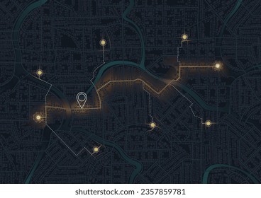 Gps mapea la navegación a casa propia. Vista superior de la ciudad. Vista desde arriba de los edificios del mapa. Vista detallada de la ciudad. Mapa turístico gráfico decorativo. Resumen de los antecedentes del transporte. Vector, ilustración.