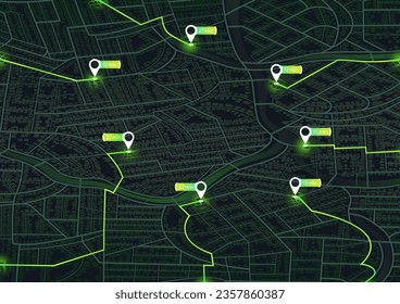 Gps mapea la navegación a casa propia. Vista superior de la ciudad. Vista desde arriba de los edificios del mapa. Vista detallada de la ciudad. Mapa turístico gráfico decorativo. Resumen de los antecedentes del transporte. Vector, ilustración.