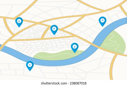 GPS Map with pin pointers. Vector illustration 