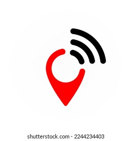 GPS map pin with signal waves icon illustration
